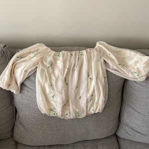 Off white, floral embroidered off the shoulder top